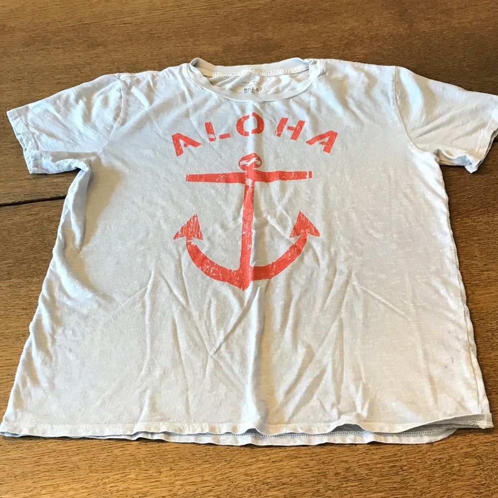 Billabong Light Blue Short Sleeve Tee with Coral Anchor Graphic